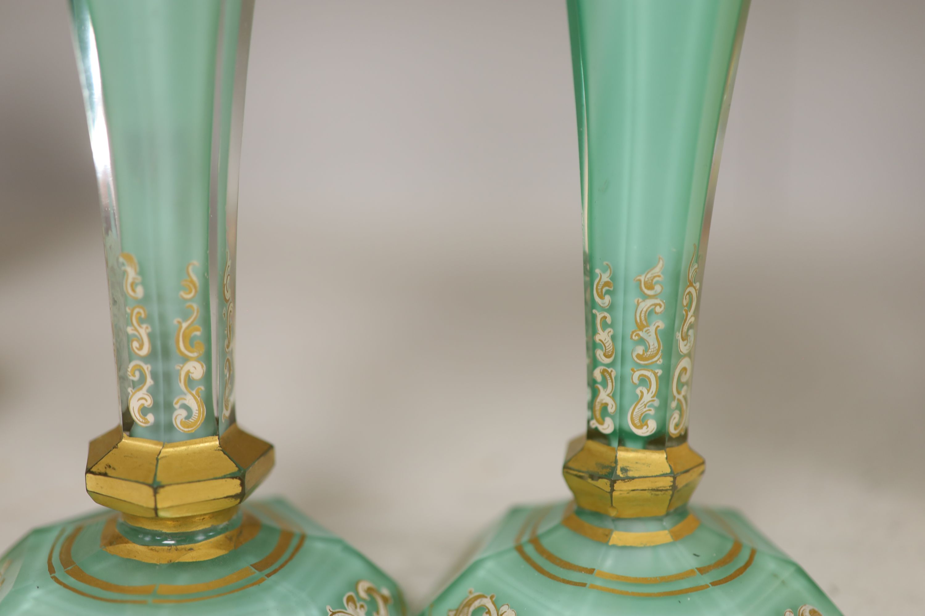 A pair of late 19th century Bohemian cased glass vases, height 21cm